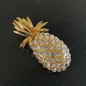 Vintage Gold Jeweled Pineapple Pin Brooch